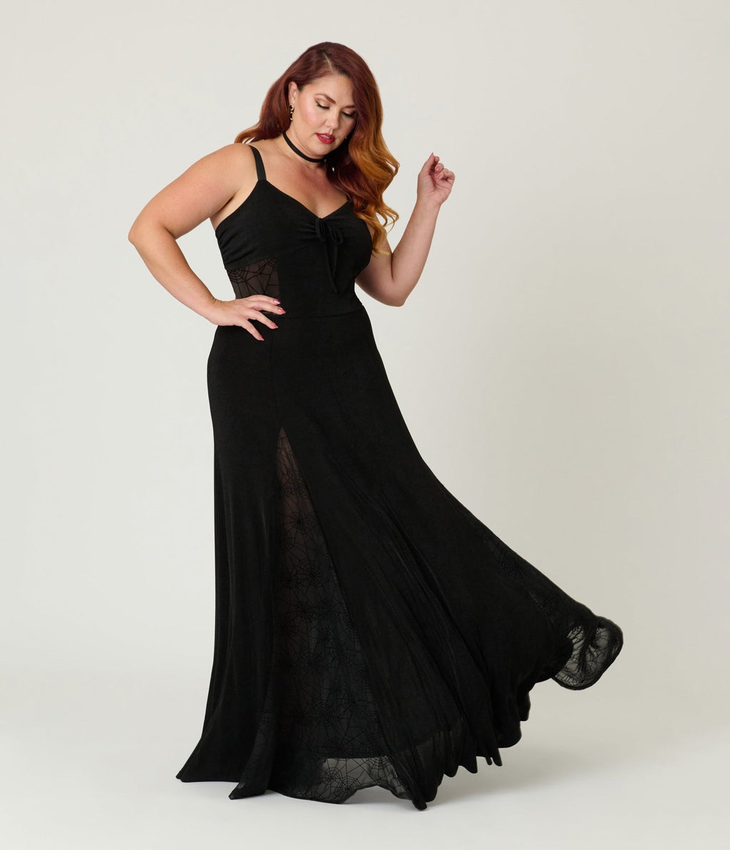 Unique Vintage Plus Size Black Sheer Spiderweb Godet Maxi Dress - Unique Vintage - Womens, DRESSES, MAXI