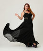 Unique Vintage Plus Size Black Sheer Spiderweb Godet Maxi Dress