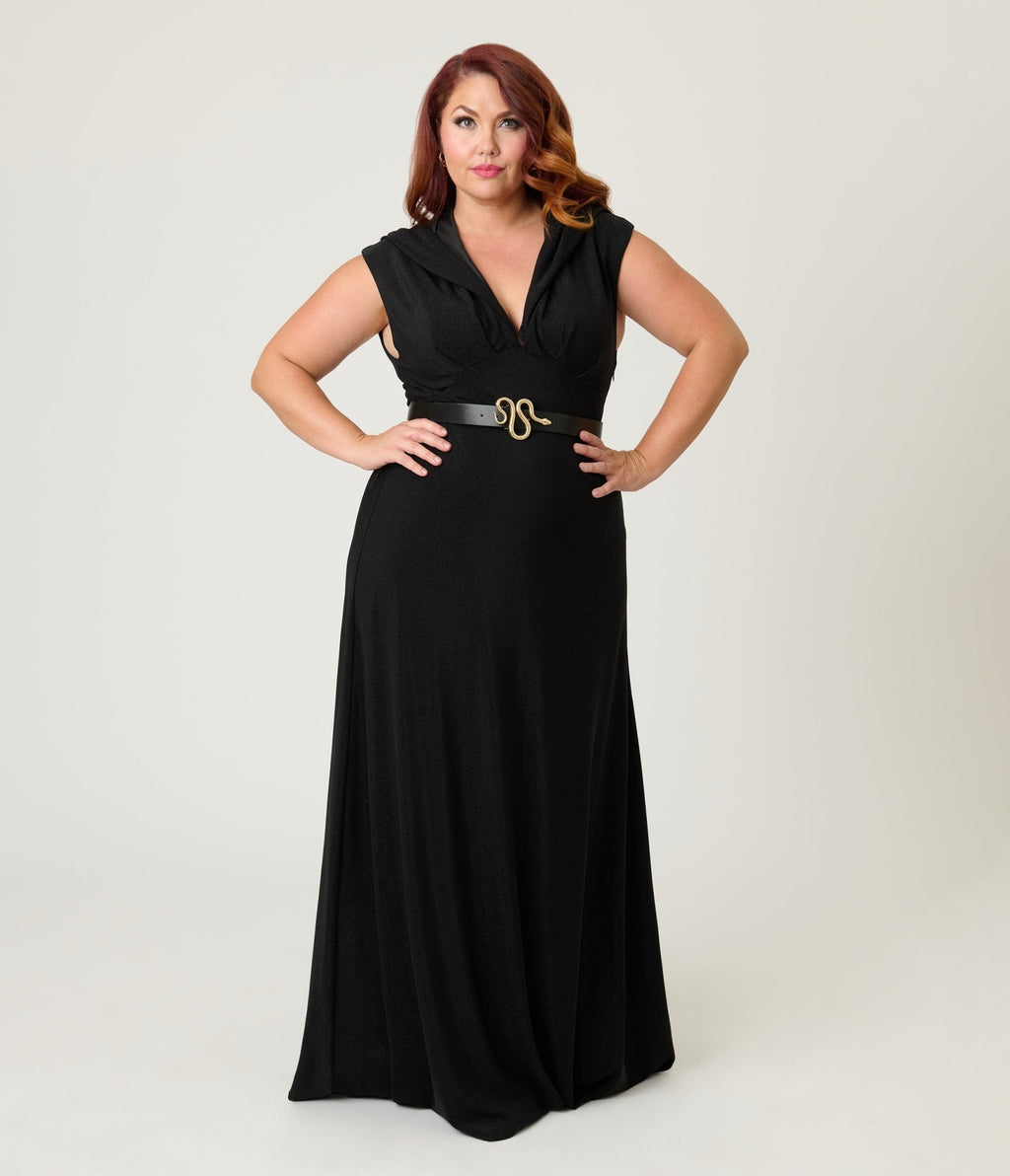 Unique Vintage Plus Size Black Shimmer Snake Hooded Maxi Dress Unique Vintage Plus Size Black Shimmer Snake Hooded Maxi Dress