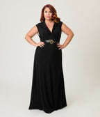 Unique Vintage Plus Size Black Shimmer Snake Hooded Maxi Dress - Unique Vintage - Womens, DRESSES, MAXI