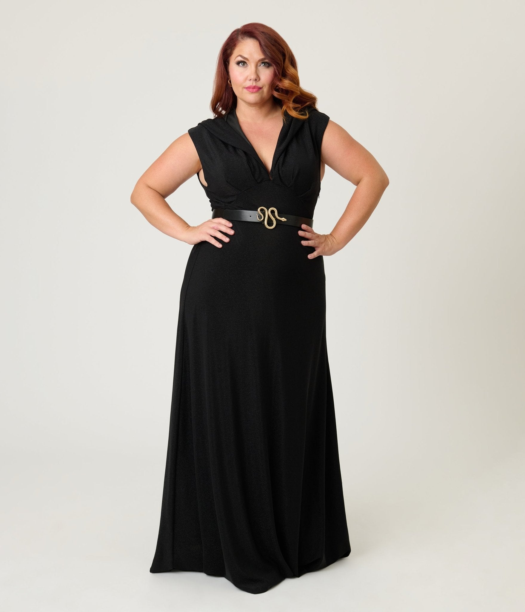 Unique Vintage Plus Size Black Shimmer Snake Hooded Maxi Dress - Unique Vintage - Womens, DRESSES, MAXI