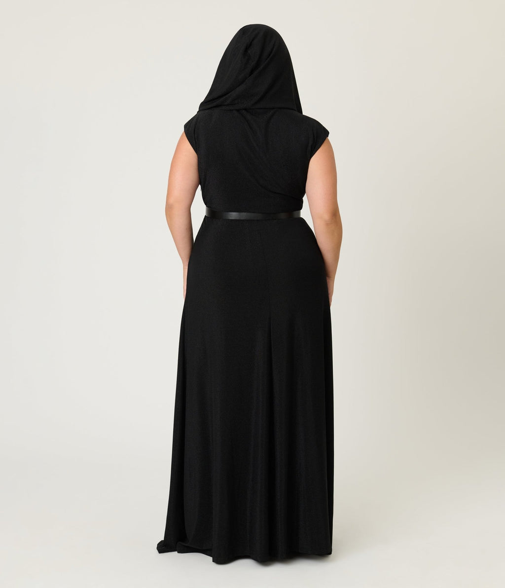 Unique Vintage Plus Size Black Shimmer Snake Hooded Maxi Dress - Unique Vintage - Womens, DRESSES, MAXI