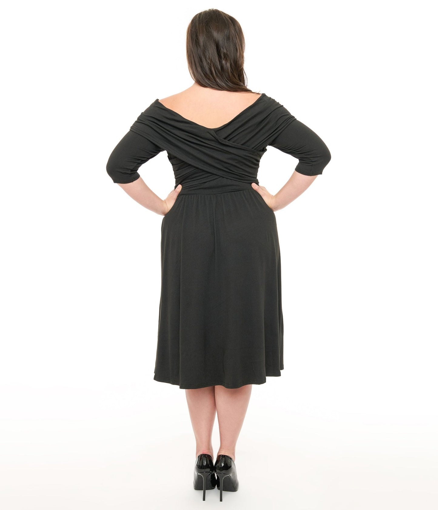 Unique Vintage Plus Size Black Shirred Off Shoulder Swing Dress - Unique Vintage - Womens, DRESSES, SWING