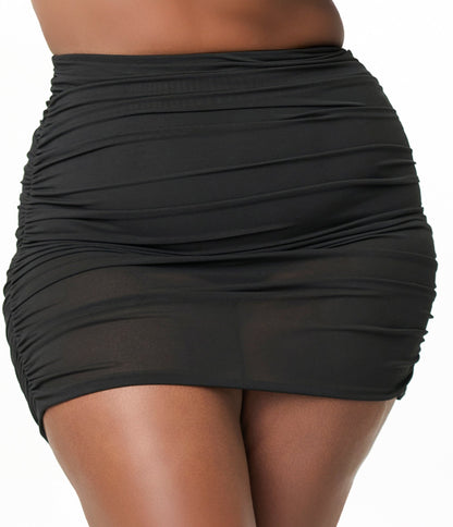 Unique Vintage Plus Size Black Shirred Skirt Swim Bottom - Unique Vintage - Womens, SWIM, BOTTOM