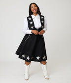 Unique Vintage Plus Size Black & Silver Rhinestone Stars Western Suede Swing Skirt - Unique Vintage - Womens, BOTTOMS, SKIRTS