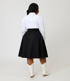 Unique Vintage Plus Size Black & Silver Rhinestone Stars Western Suede Swing Skirt - Unique Vintage - Womens, BOTTOMS, SKIRTS