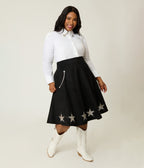 Unique Vintage Plus Size Black & Silver Rhinestone Stars Western Suede Swing Skirt - Unique Vintage - Womens, BOTTOMS, SKIRTS
