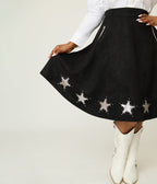 Unique Vintage Plus Size Black & Silver Rhinestone Stars Western Suede Swing Skirt - Unique Vintage - Womens, BOTTOMS, SKIRTS