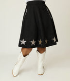 Unique Vintage Plus Size Black & Silver Rhinestone Stars Western Suede Swing Skirt - Unique Vintage - Womens, BOTTOMS, SKIRTS