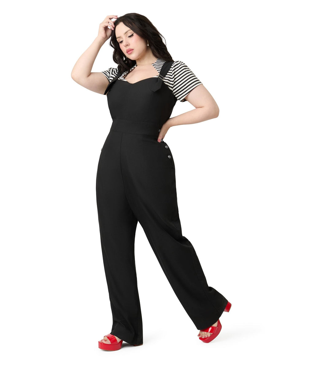 Unique Vintage Plus Size Black & Silver Sedgewick Jumpsuit - Unique Vintage - Womens, BOTTOMS, ROMPERS AND JUMPSUITS