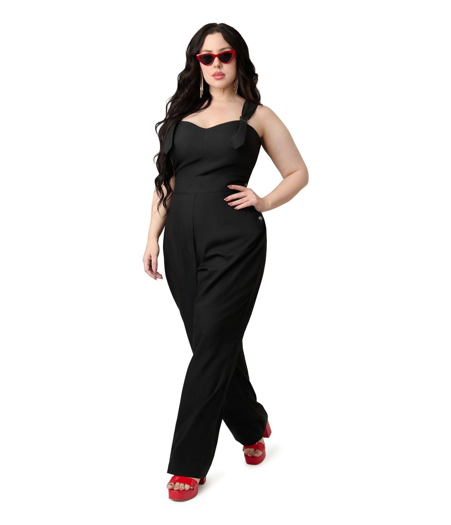 Unique Vintage Plus Size Black & Silver Sedgewick Jumpsuit - Unique Vintage - Womens, BOTTOMS, ROMPERS AND JUMPSUITS