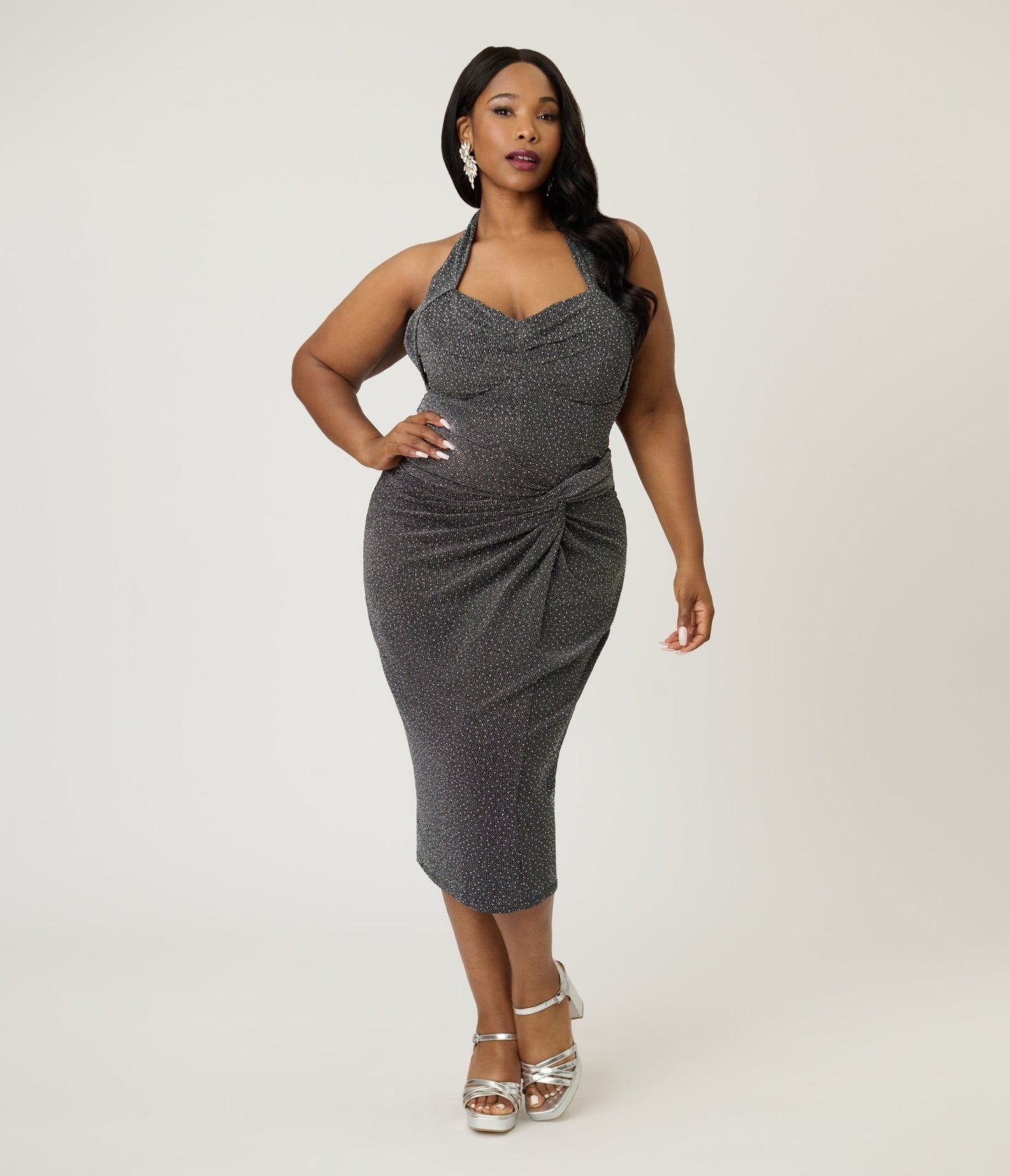 Unique Vintage Plus Size Black & Silver Shimmer Romper & Sarong Set - Unique Vintage - Womens, BOTTOMS, ROMPERS AND JUMPSUITS