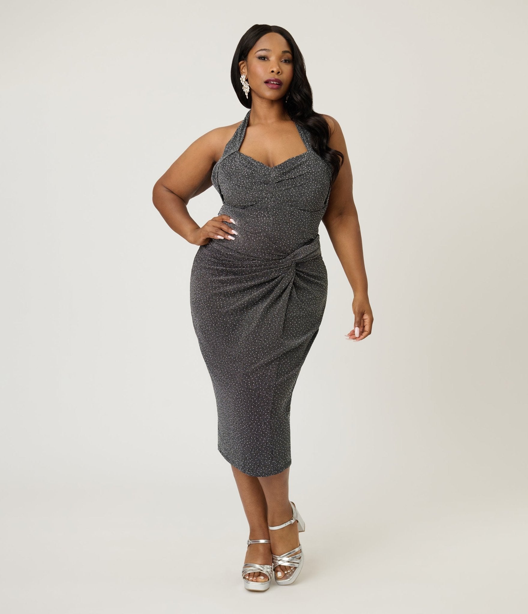 Unique Vintage Plus Size Black & Silver Shimmer Romper & Sarong Set - Unique Vintage - Womens, BOTTOMS, ROMPERS AND JUMPSUITS