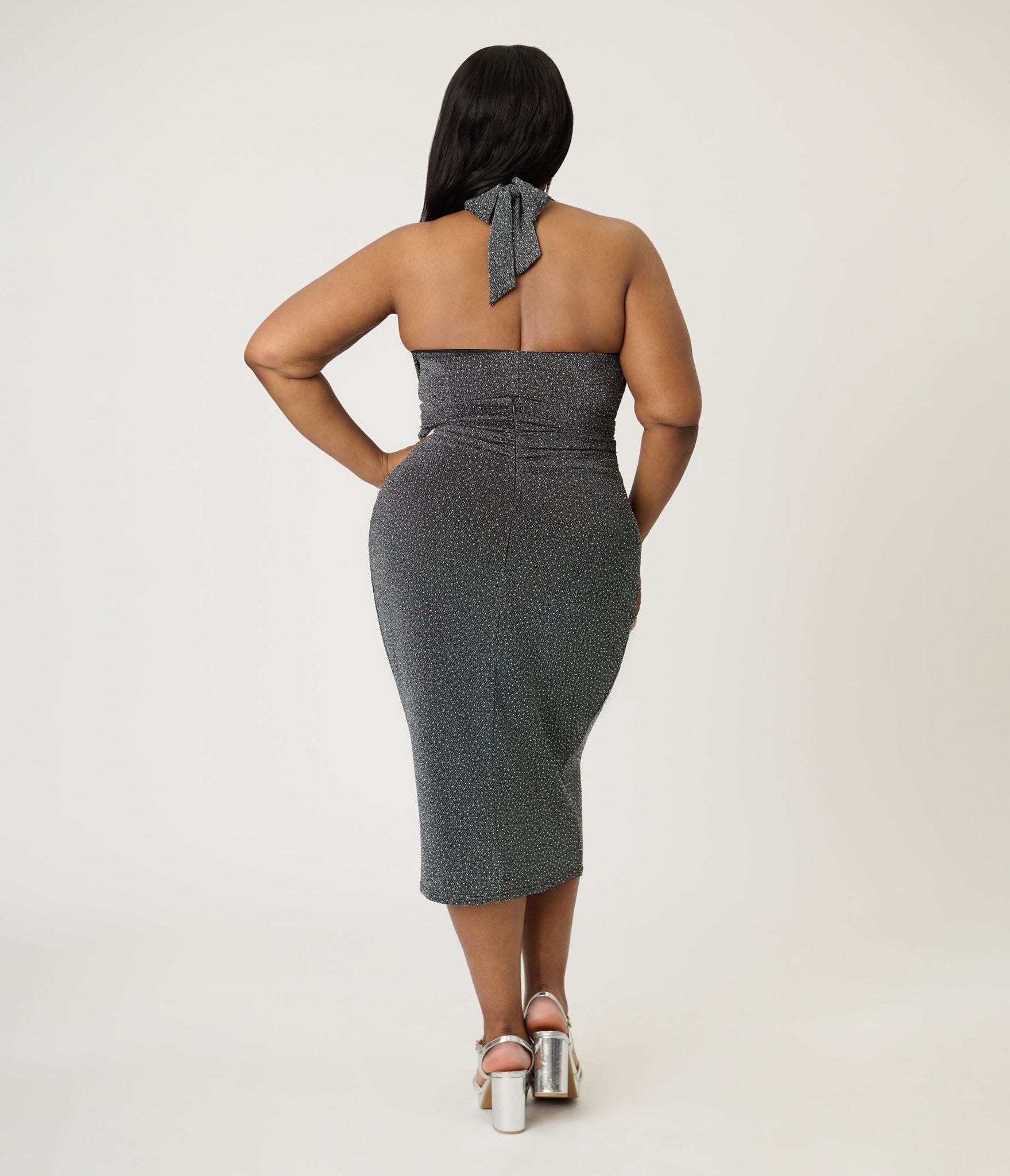 Unique Vintage Plus Size Black & Silver Shimmer Romper & Sarong Set - Unique Vintage - Womens, BOTTOMS, ROMPERS AND JUMPSUITS