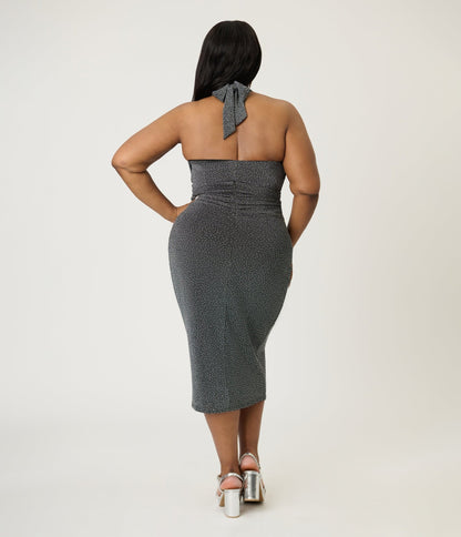 Unique Vintage Plus Size Black & Silver Shimmer Romper & Sarong Set - Unique Vintage - Womens, BOTTOMS, ROMPERS AND JUMPSUITS