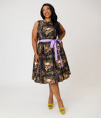 Unique Vintage Plus Size Black Skull Print Margaret Swing Dress - Unique Vintage - Womens, DRESSES, SWING
