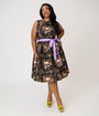 Unique Vintage Plus Size Black Skull Print Margaret Swing Dress