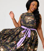Unique Vintage Plus Size Black Skull Print Margaret Swing Dress - Unique Vintage - Womens, DRESSES, SWING
