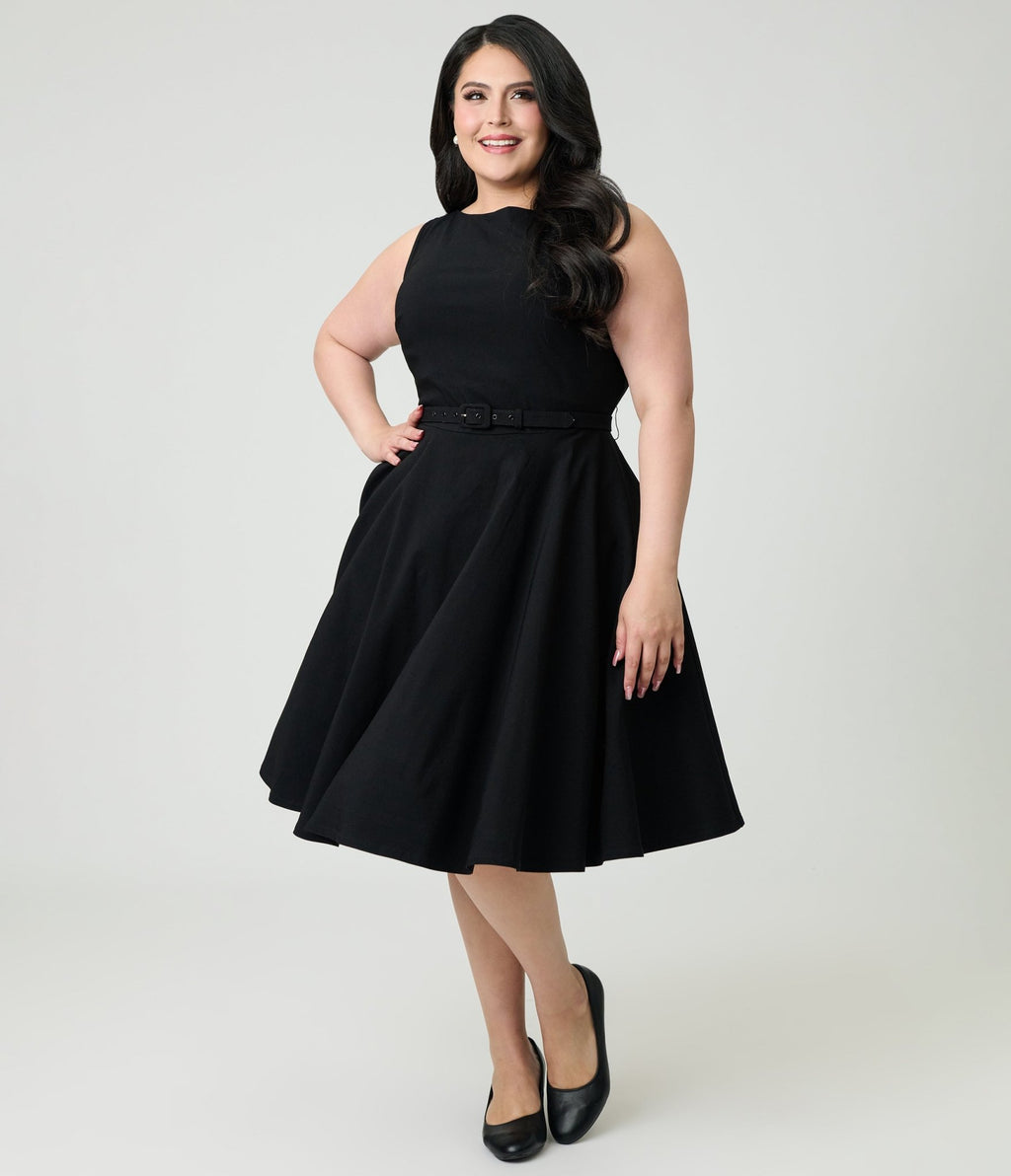 Unique Vintage Plus Size Black Sleeveless Devon Swing Dress - Unique Vintage - Womens, DRESSES, SWING