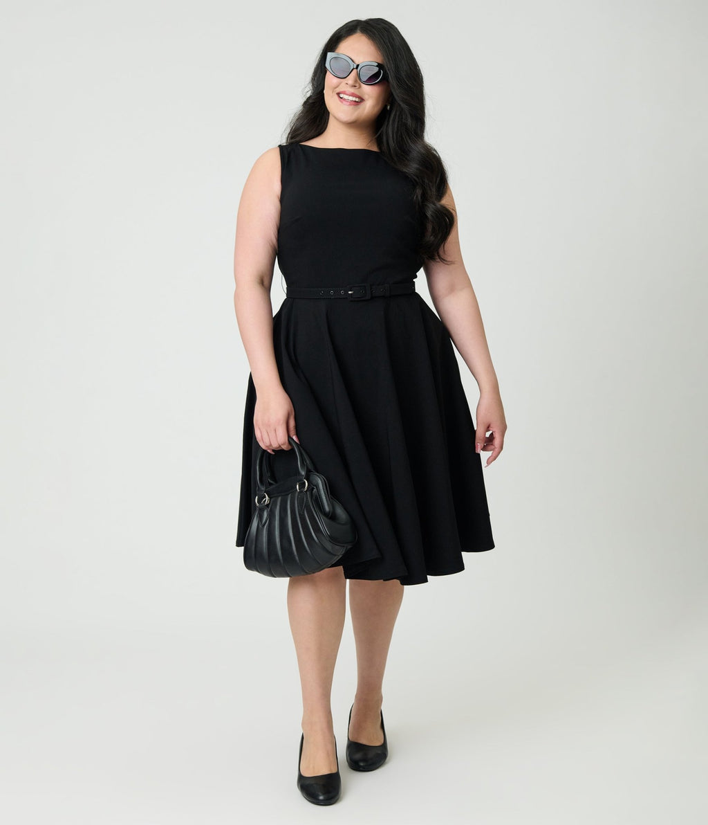 Unique Vintage Plus Size Black Sleeveless Devon Swing Dress - Unique Vintage - Womens, DRESSES, SWING