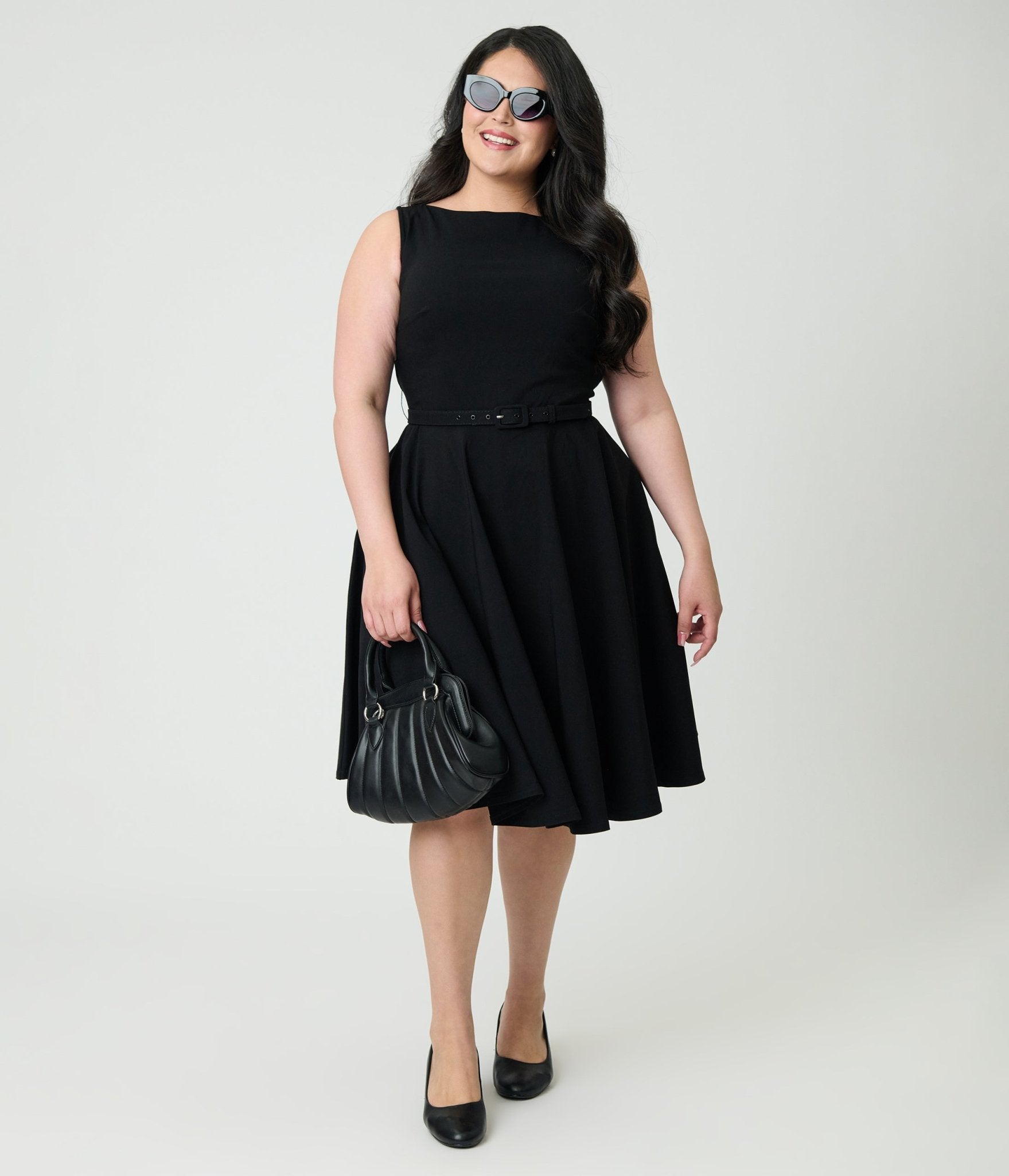 black short dresses plus size Unique Vintage Plus Size Black Sleeveless Devon Swing Dress