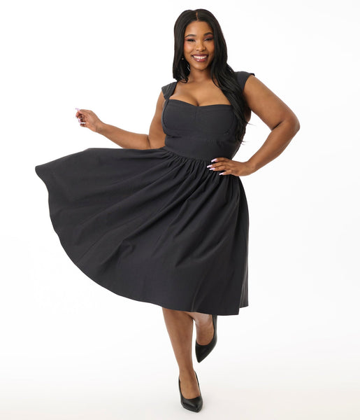 Unique Vintage Plus Size Black Sleeveless Swing Dress