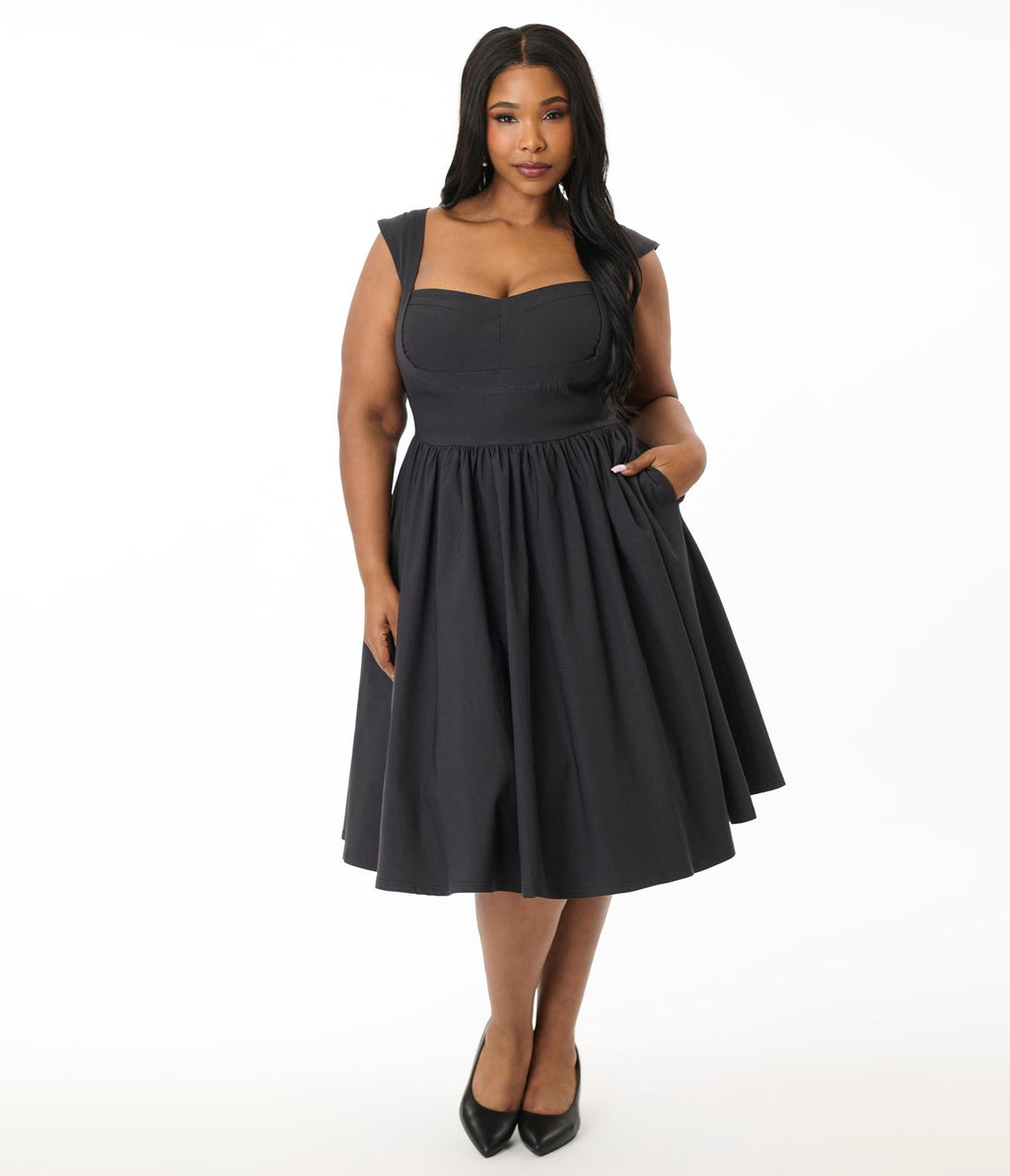 Unique Vintage Plus Size Black Sleeveless Swing Dress - Unique Vintage - Womens, DRESSES, SWING