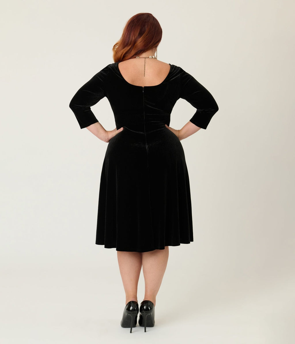 Unique Vintage Plus Size Black Spiderweb Square Neck Swing Dress - Unique Vintage - Womens, DRESSES, SWING