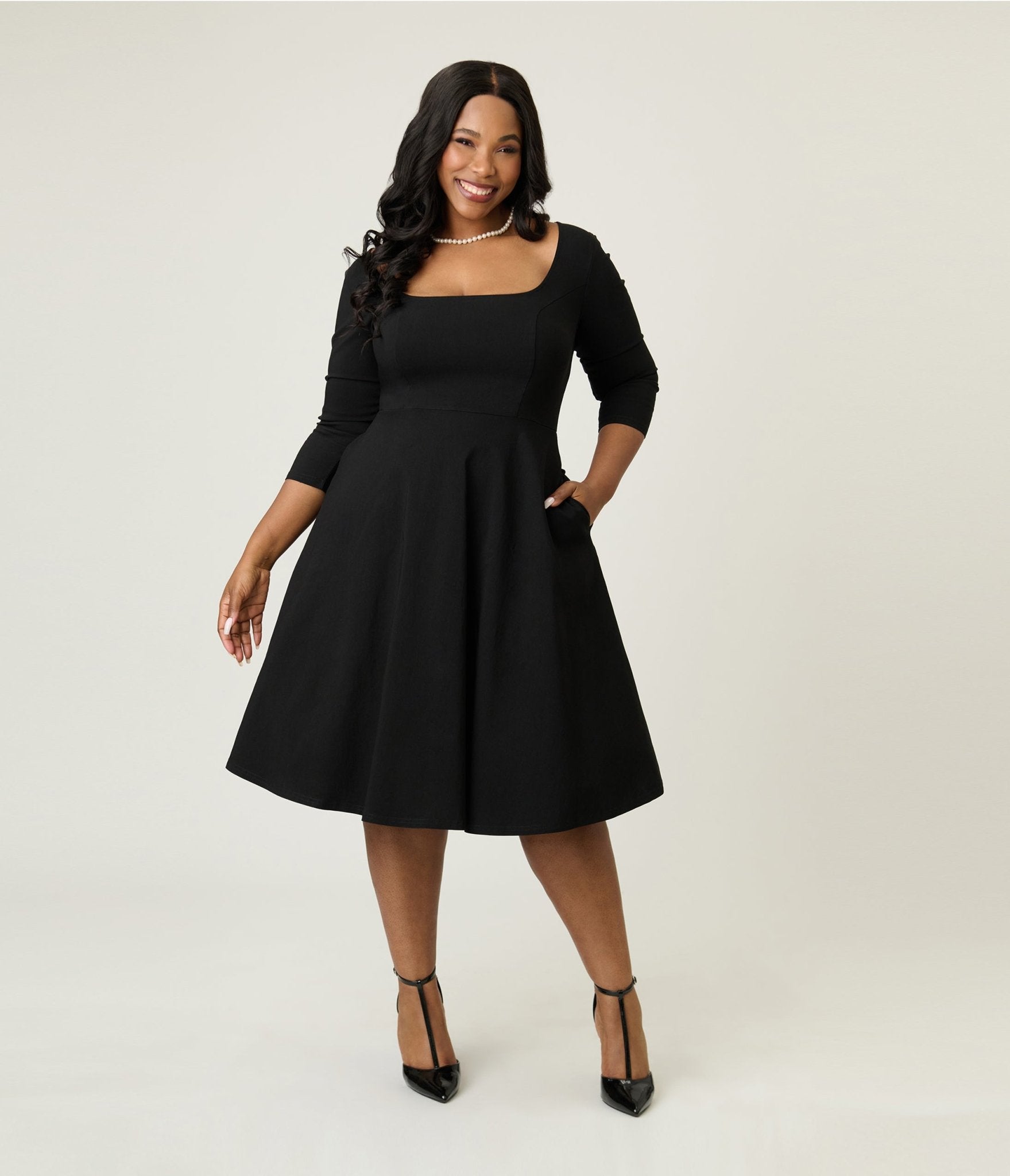 Unique Vintage Plus Size Black Square Neck Swing Dress - Unique Vintage - Womens, DRESSES, SWING
