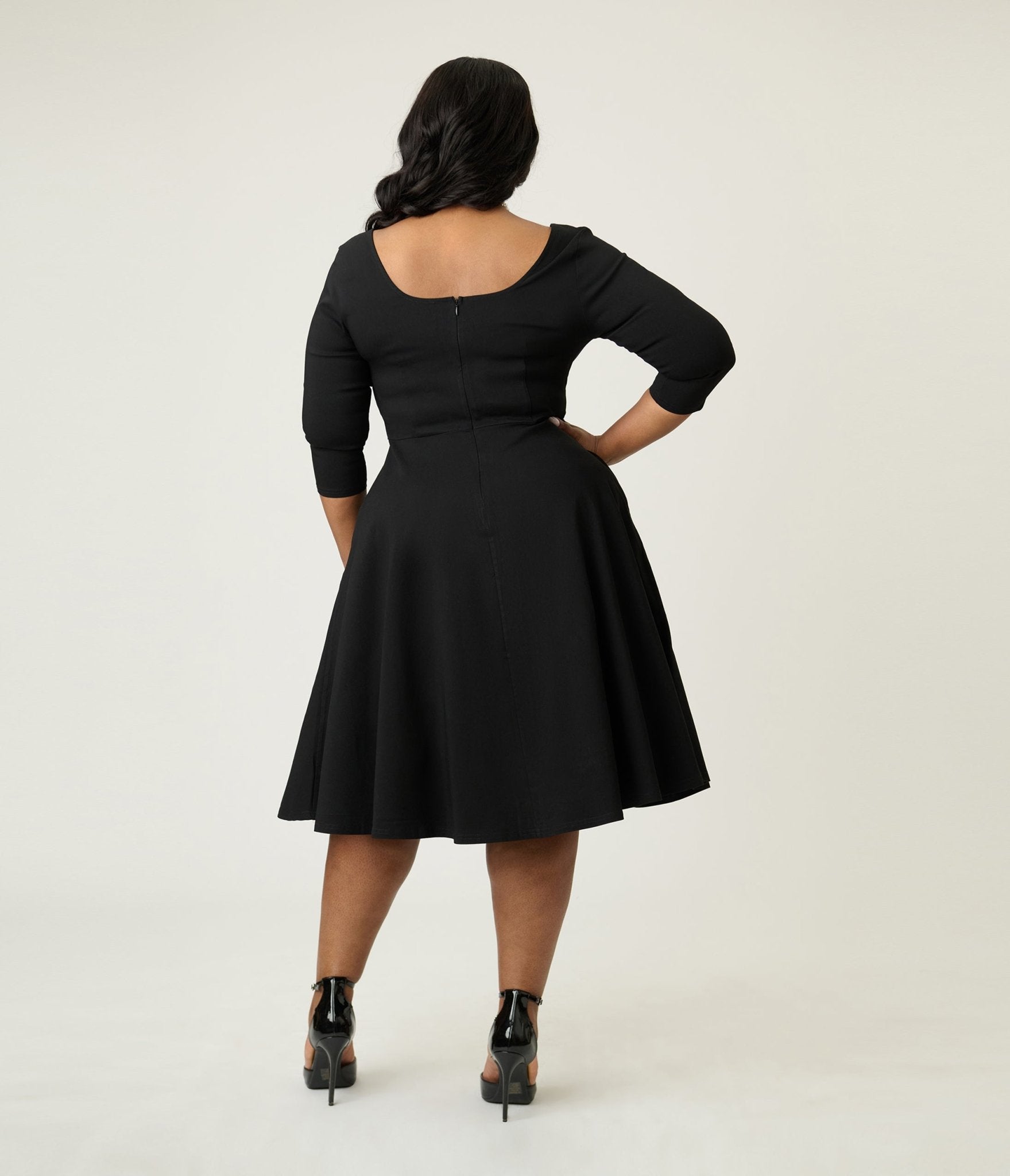 Unique Vintage Plus Size Black Square Neck Swing Dress - Unique Vintage - Womens, DRESSES, SWING
