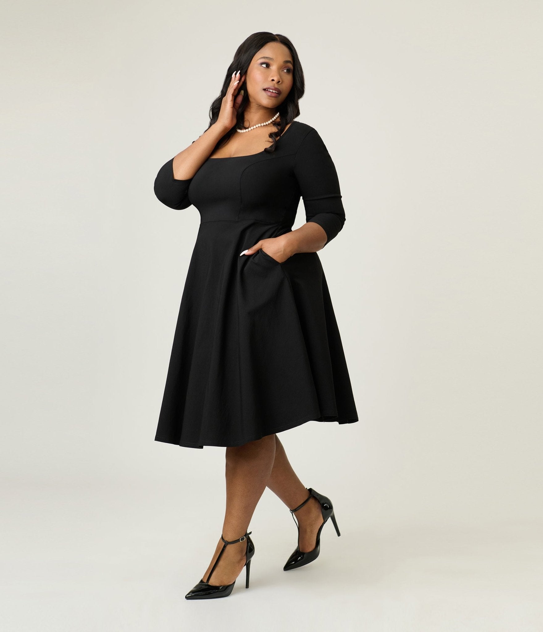 Unique Vintage Plus Size Black Square Neck Swing Dress - Unique Vintage - Womens, DRESSES, SWING