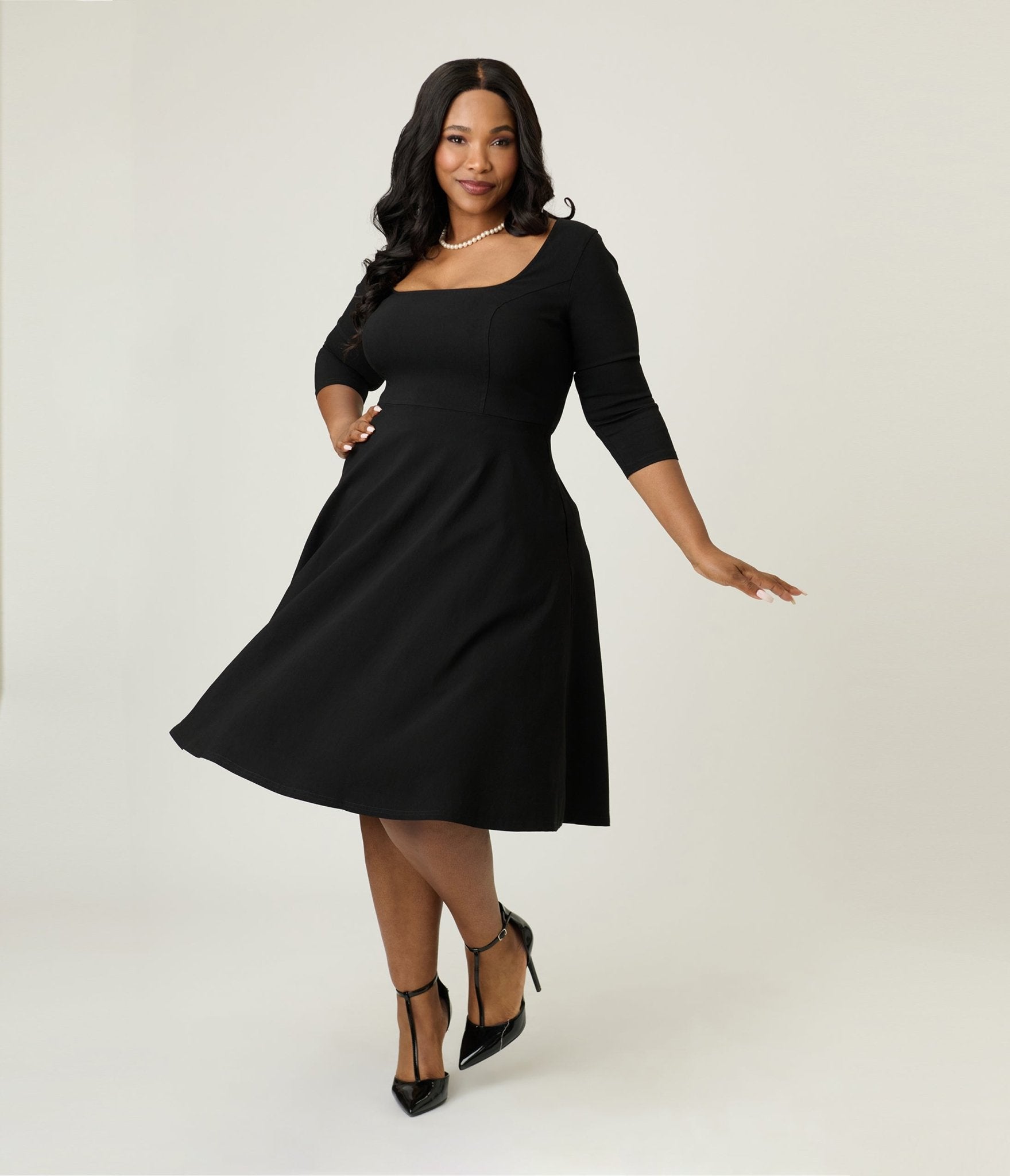 Unique Vintage Plus Size Black Square Neck Swing Dress - Unique Vintage - Womens, DRESSES, SWING