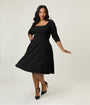 Unique Vintage Plus Size Black Square Neck Swing Dress