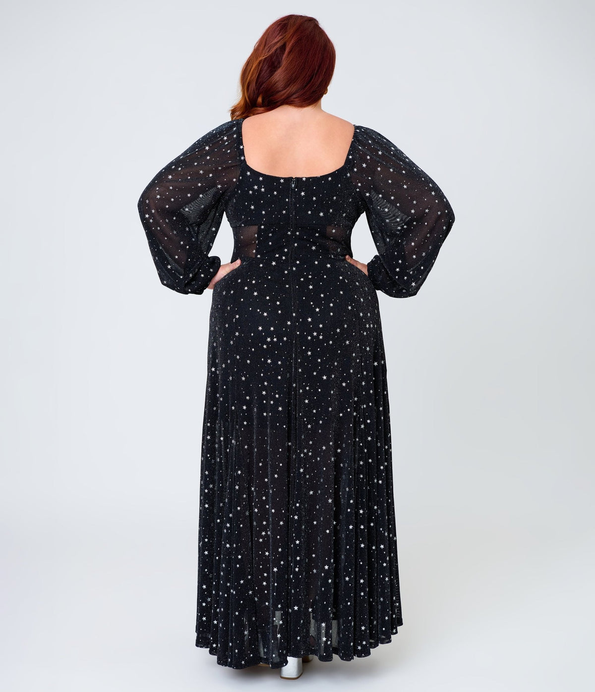 Unique Vintage Plus Size Black & Star Print Long Sleeve Tara Maxi Dress - Unique Vintage - Womens, DRESSES, MAXI