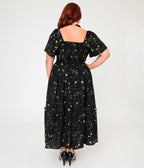 Unique Vintage Plus Size Black & Star Print Smocked Bodice Robin Midi Dress - Unique Vintage - Womens, DRESSES, MIDI