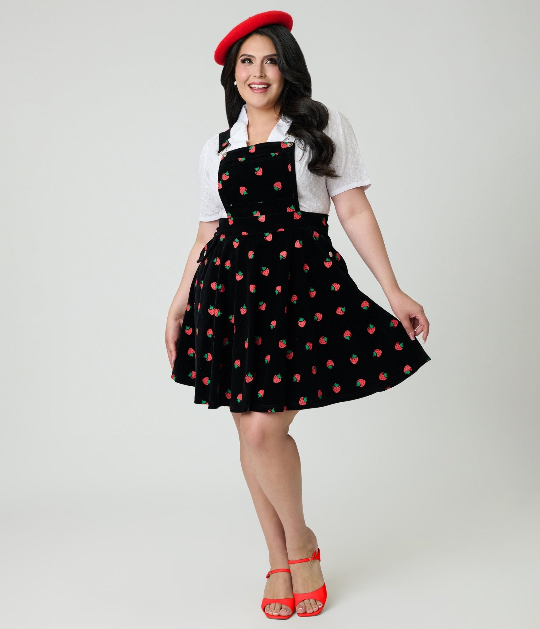 black pinafore dress plus size Unique Vintage & Strawberries Brionne Skirt luckysale25 usable pockets for your Everyday I Dress All Size:3/Large