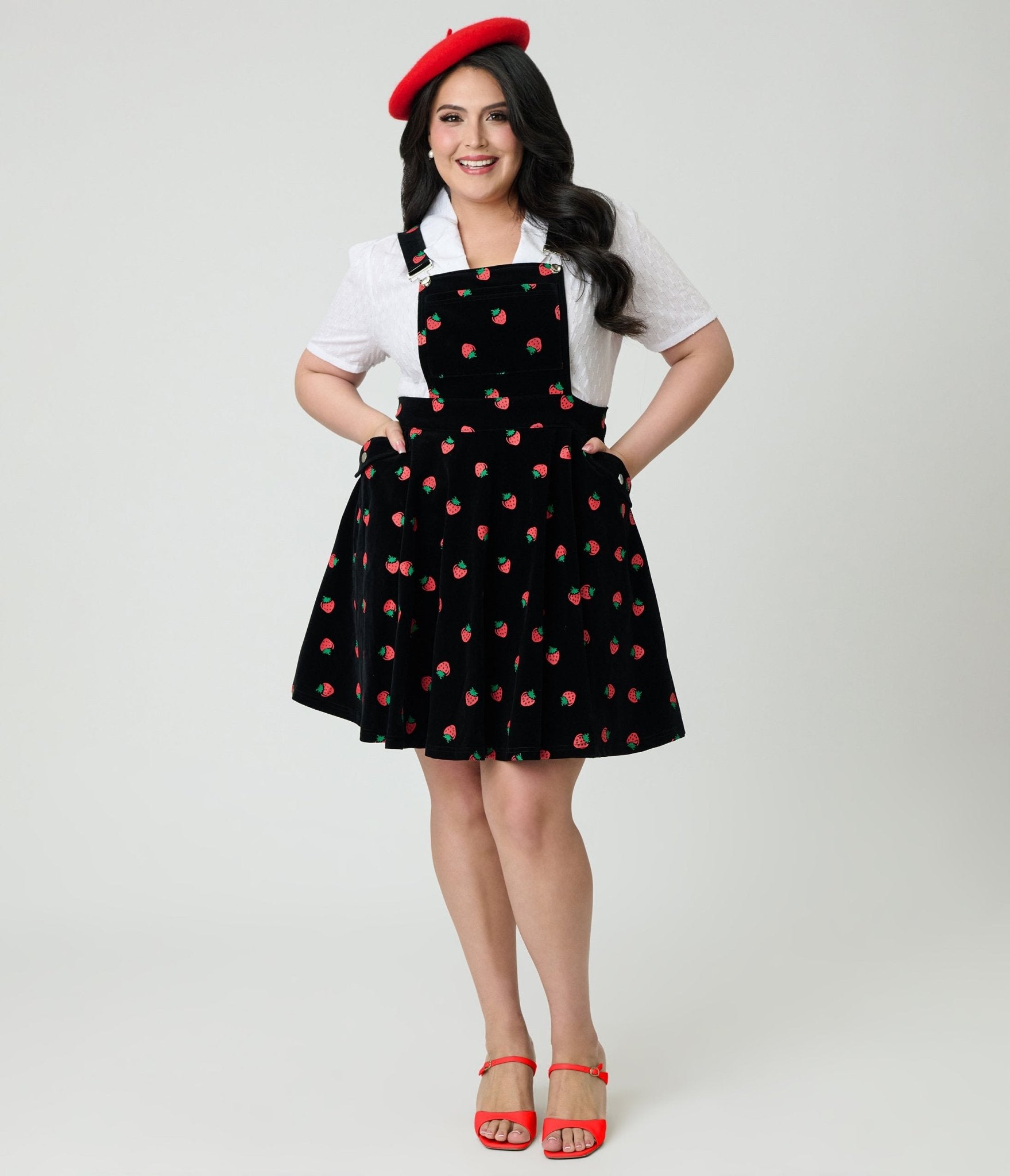 Unique Vintage Plus Size Black & Strawberries Brionne Pinafore Skirt