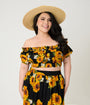 Unique Vintage Plus Size Black Sunflower Ruffle Up Crop Top