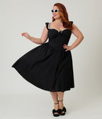 Unique Vintage Plus Size Black Sweetheart Flutter Sleeve Swing Dress - Unique Vintage - Womens, DRESSES, SWING