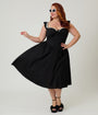 Unique Vintage Plus Size Black Sweetheart Flutter Sleeve Swing Dress