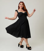 Unique Vintage Plus Size Black Sweetheart Flutter Sleeve Swing Dress - Unique Vintage - Womens, DRESSES, SWING