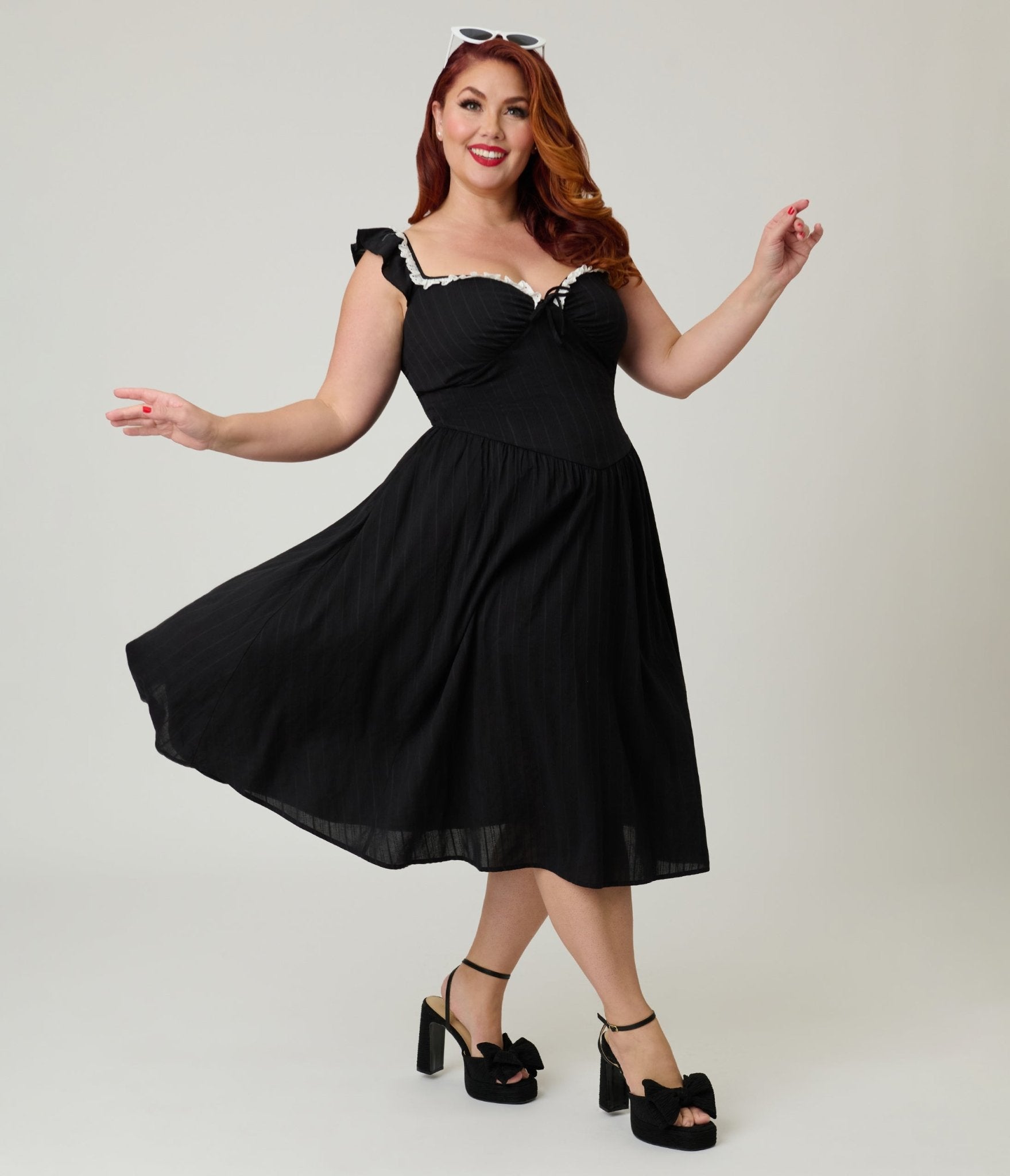 Unique Vintage Plus Size Black Sweetheart Flutter Sleeve Swing Dress - Unique Vintage - Womens, DRESSES, SWING