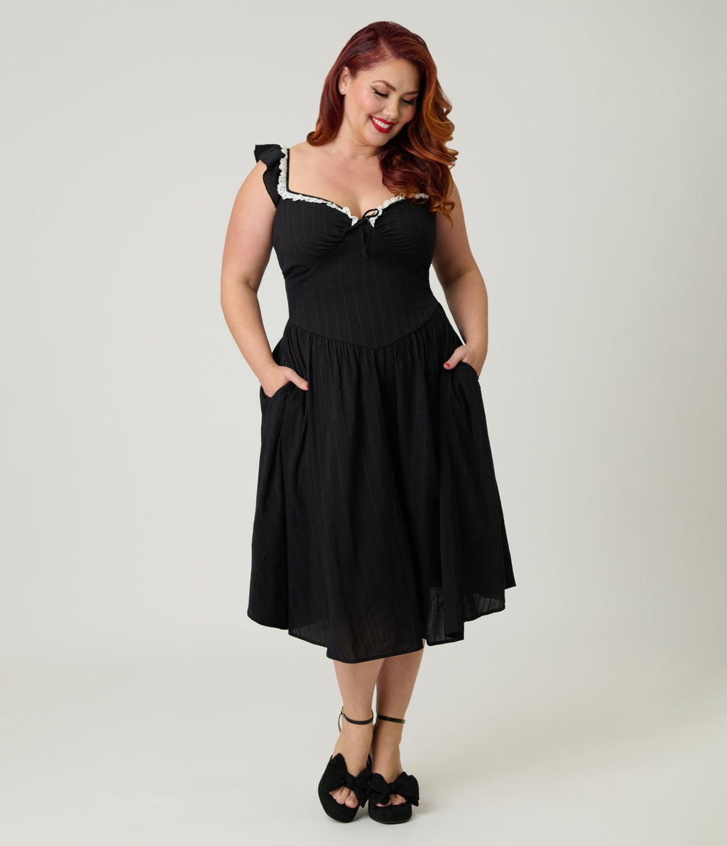 Unique Vintage Plus Size Black Sweetheart Flutter Sleeve Swing Dress - Unique Vintage - Womens, DRESSES, SWING