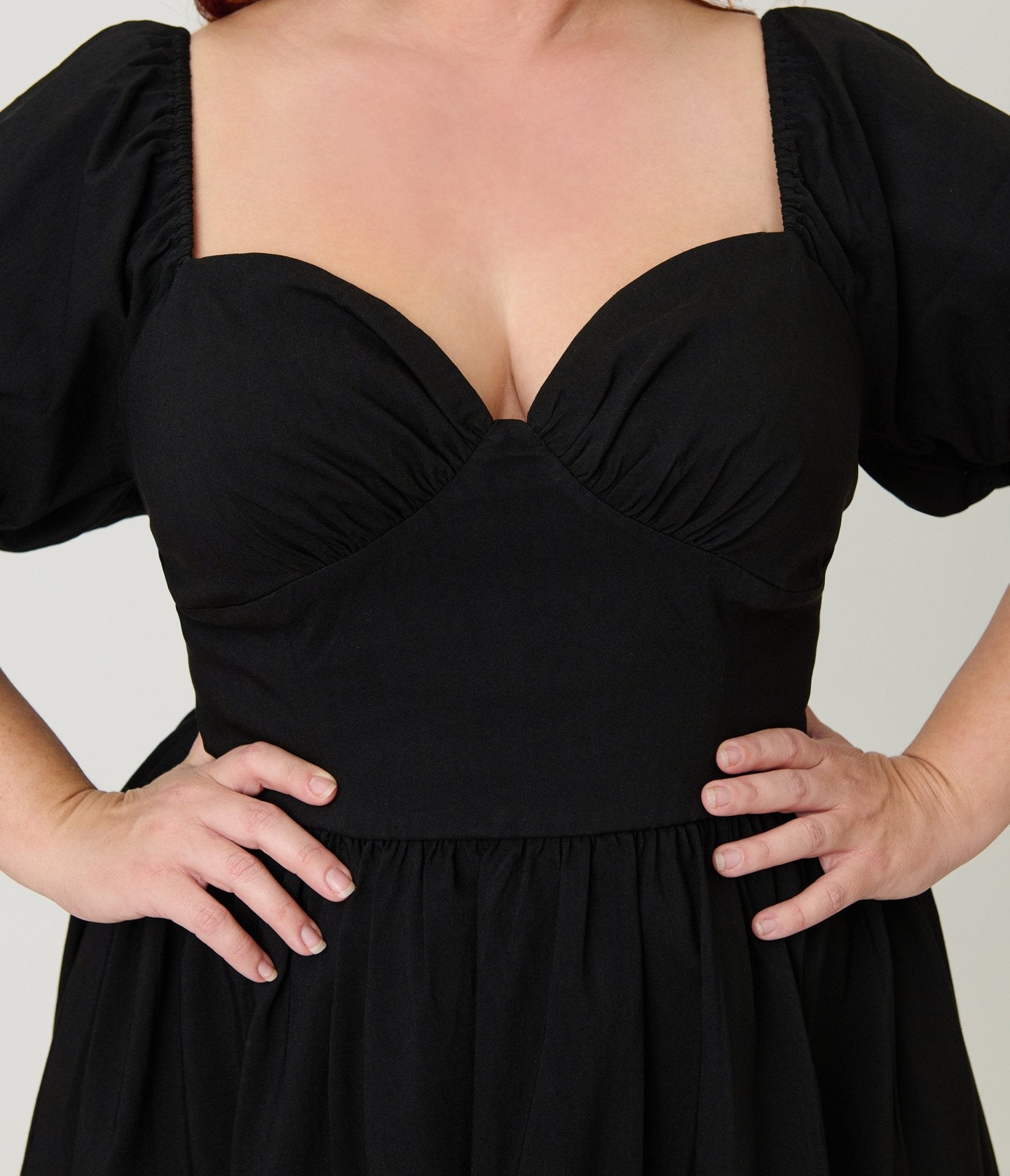 Unique Vintage Plus Size Black Sweetheart Puff Sleeve Swing Dress - Unique Vintage - Womens, DRESSES, SWING