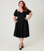 Unique Vintage Plus Size Black Sweetheart Puff Sleeve Swing Dress - Unique Vintage - Womens, DRESSES, SWING