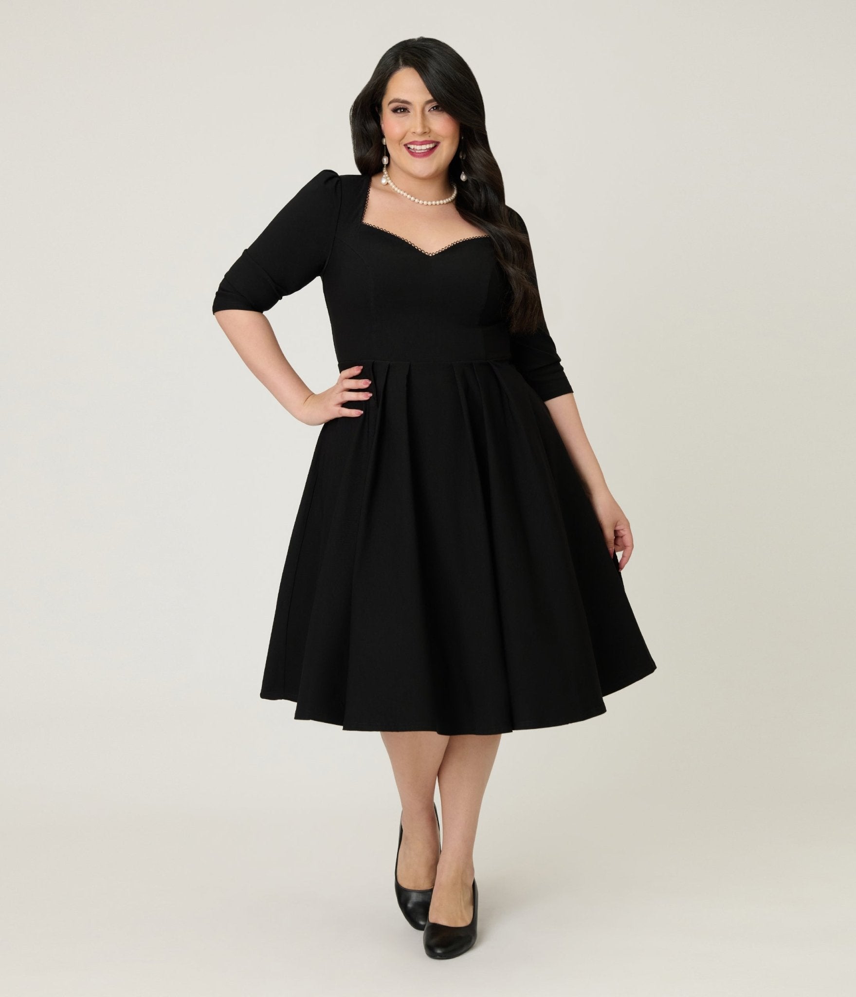 Unique Vintage Plus Size Black Sweetheart Swing Dress - Unique Vintage - Womens, DRESSES, SWING
