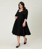 Unique Vintage Plus Size Black Sweetheart Swing Dress - Unique Vintage - Womens, DRESSES, SWING