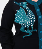 Unique Vintage Plus Size Black & Teal Dragon Cropped Cardigan - Unique Vintage - Womens, TOPS, SWEATERS