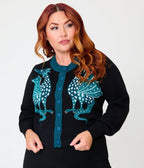 Unique Vintage Plus Size Black & Teal Dragon Cropped Cardigan - Unique Vintage - Womens, TOPS, SWEATERS