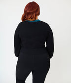 Unique Vintage Plus Size Black & Teal Dragon Cropped Cardigan - Unique Vintage - Womens, TOPS, SWEATERS